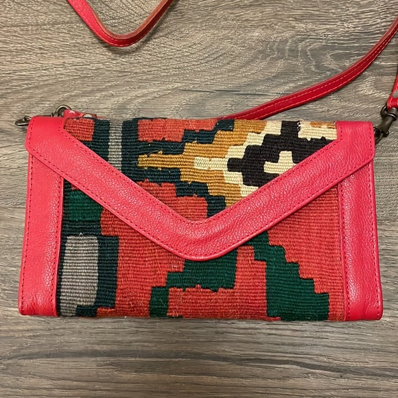 Red Leather Clutch With Aztec Print Embroidery - Picture 2 of 8